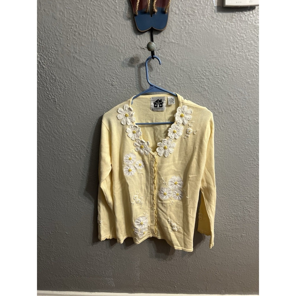 Vintage Women Storybook Kruts Yellow Floral  Sweater Size Medium